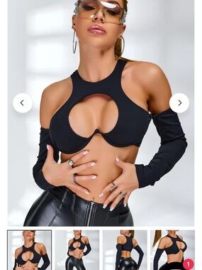 NWT Black Cutout Long Sleeve Crop Top